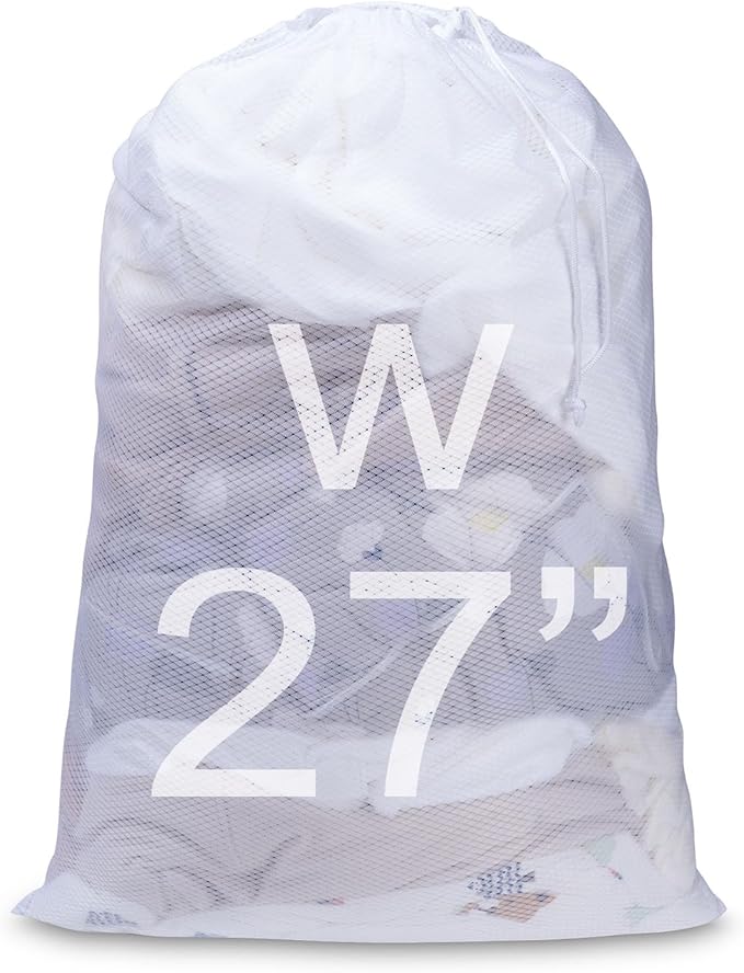 Meowoo Large Mesh Laundry Bag, 27×36inch Heavy Duty Mesh Laundry Bags Drawstring Lockable, Laundry Hamper Liner, Machine Washable, for Travel,Storage, Sports Factories, Dorms, White 1pcs