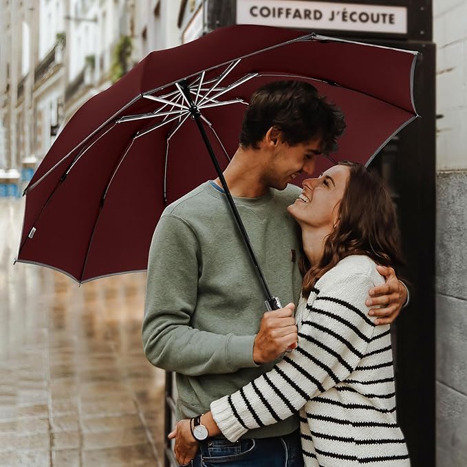 Lejorain Golf Large Inverted Umbrella - Black Big Windproof Heavy Duty Upside Down 46/50/54 Inch Compact Reverse Car Automatic Folding Reflective Umbrella