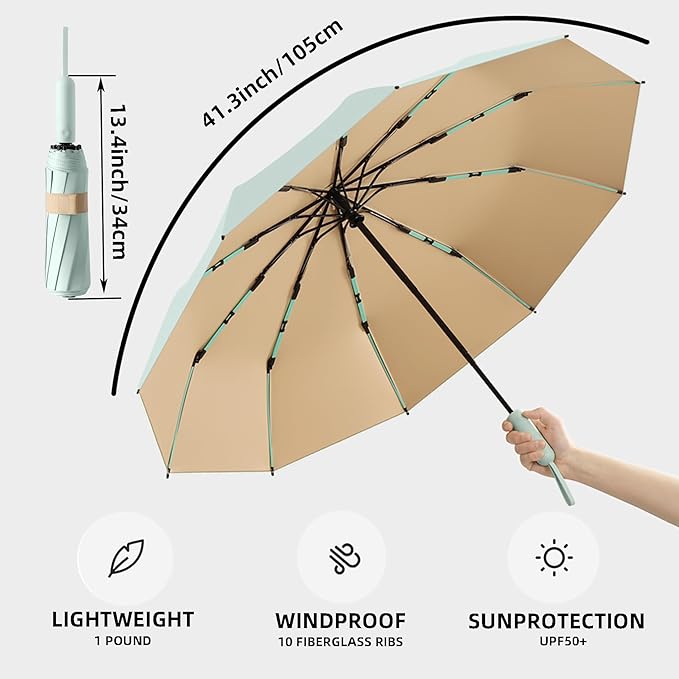 Folding Umbrella Anti-UV Compact Durable Folding Umbrella Auto Open Close Windproof Travel Umbrella Premium Grip Fits Backpack