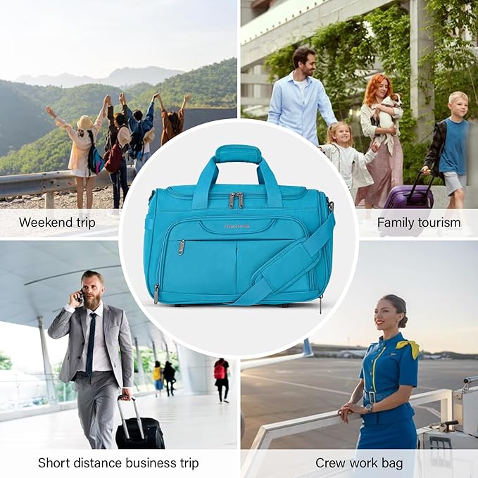 Hanke Carry On luggage Bags for Travel, Large Foldable Duffle Bag for Travel, Softside Lightweight Travel Bag Carry On Bags for Airplanes Women, Travel Tote Bags for Women Men.(Caribbean Blue)