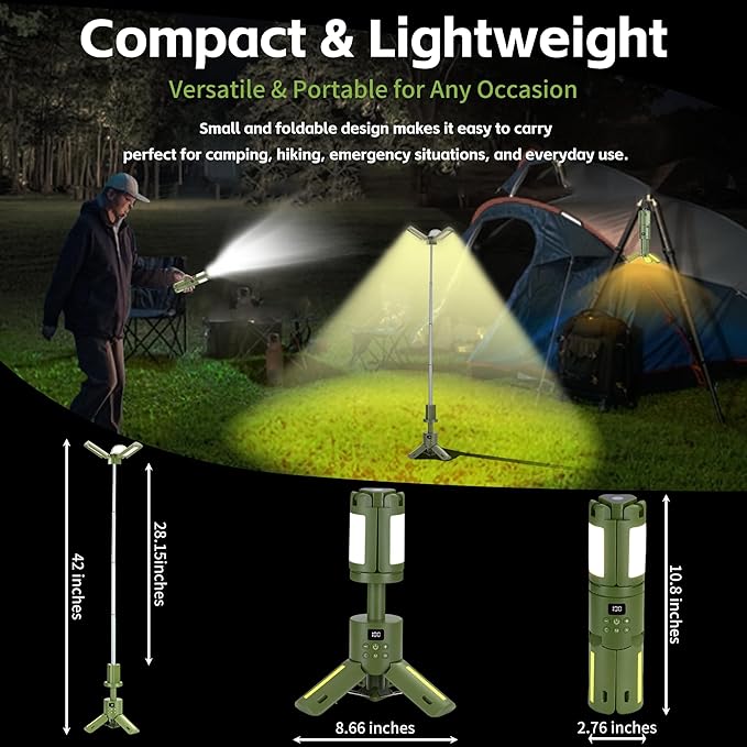 Rechargeable 14000mAh Camping Light & Lantern with Stand, 6000LM Telescoping Camping Tent Light, Cordless Dimmable Waterproof, Magnetic Base/Clip Hook for Hiking Fishing, Emergency Flashlight