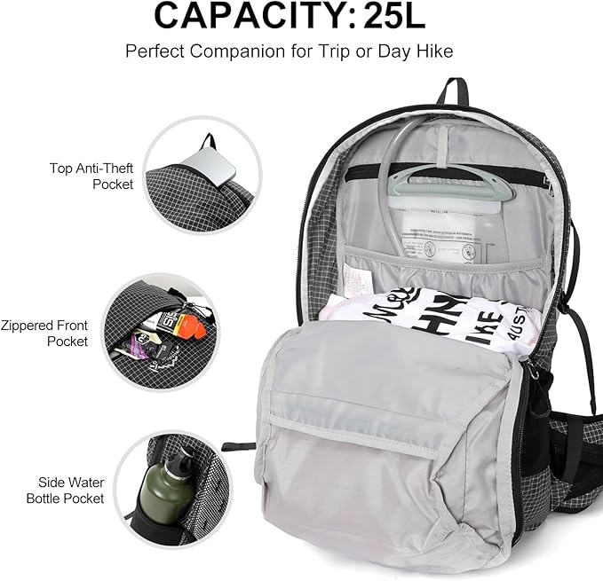 Hydration Backpack, 25L Hiking Backpack with 3L Water Bladder and Rain Cover, Hiking Water Backpack Men Women Lightweight Hydration Pack for Hiking, Cycling, Climbing, Camping