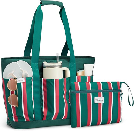 G4Free Beach Bag,Waterproof Beach Tote Pool Bags for Women,Compatible with Stanley Cup,Foldablefor Weekender Travel
