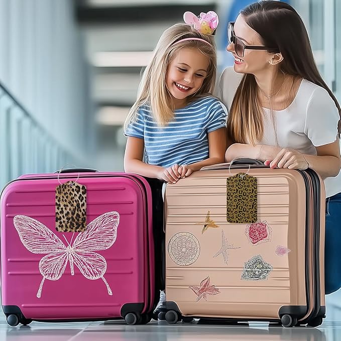 2 PCs Leopard Print Luggage Tag, Suitcase Tags with Privacy Flap and Metal Loop, Luggage Tags for Suitcases, Identifiers Travel Essentials Bag Tag, Travel Gifts for Women Girls Friends Mom
