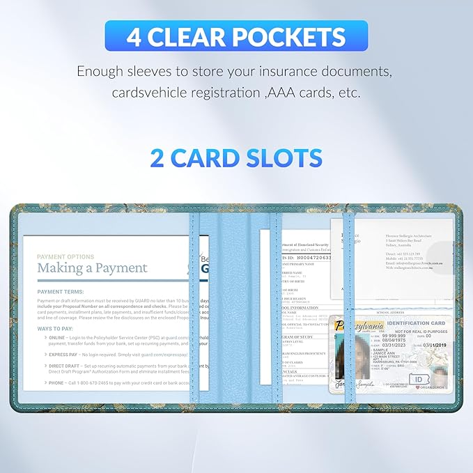 Car Registration and Insurance Card Holder，Vehicle Glove Box Car Organizer，Accessories Case for Storing Driving Licences, Cards, Documents