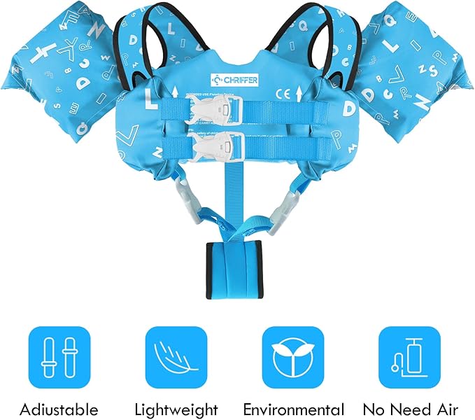 Chriffer Kids Swim Vest Life Jacket for 30-55 Pounds Boys and Girls, Toddler Floaties with Shoulder Harness Arm Wings for 2,3,4,5,6,7 Years Old Baby