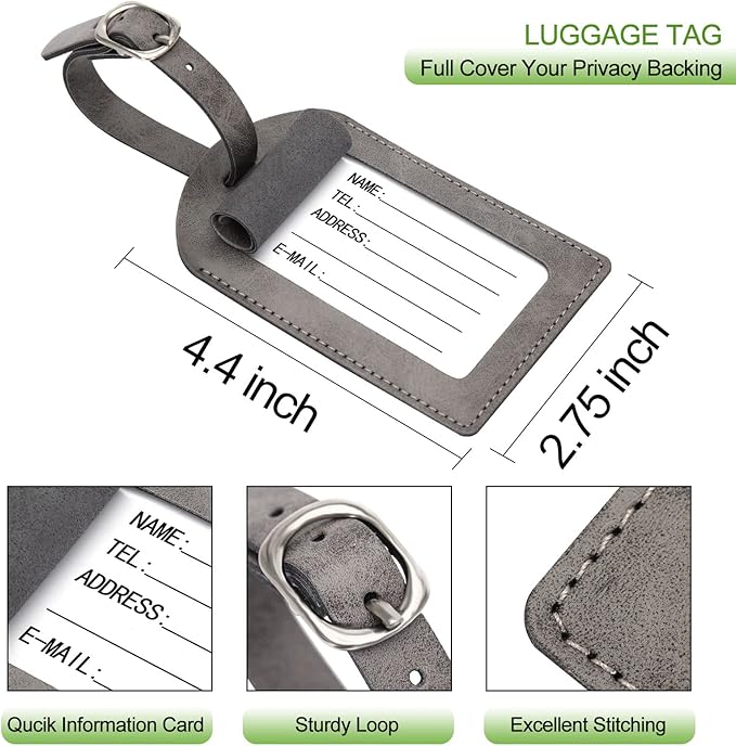 Passport Holder With Luggage Tag Cover Wallet RFID Blocking Leather Case Travel Essentials Accessories Travel Must Have(114#Grey)