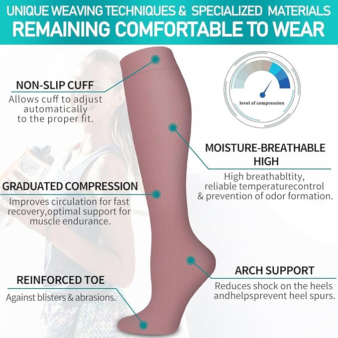 Copper Compression Socks for Women and Men(6 Pairs)-Best Support for Running, Athletic, Nursing, Travel
