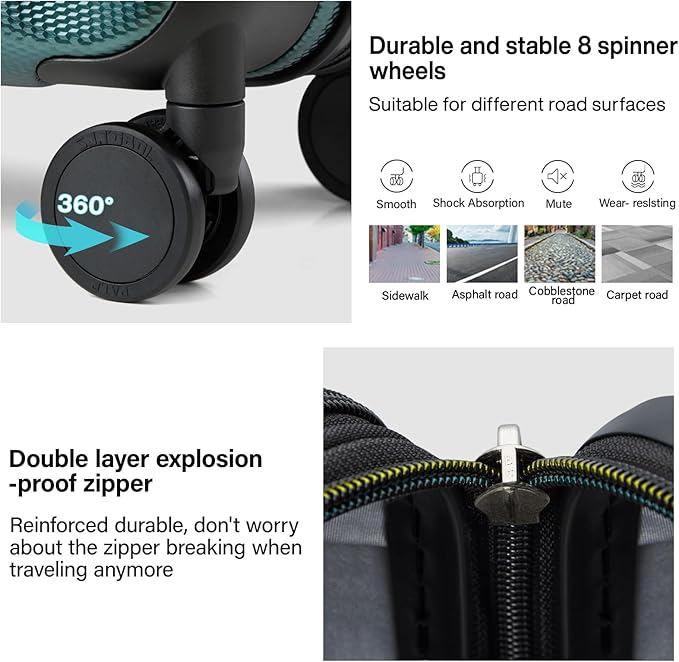 Hanke Expandable Hard Shell Luggage Sets 2 piece Carry on Luggage with Wheels Suitcases Lightweight Checked Travel Luggage Rolling Large Suitcase Travel Luggage Bag Woman Men 20/29 IN(Blackish Green)