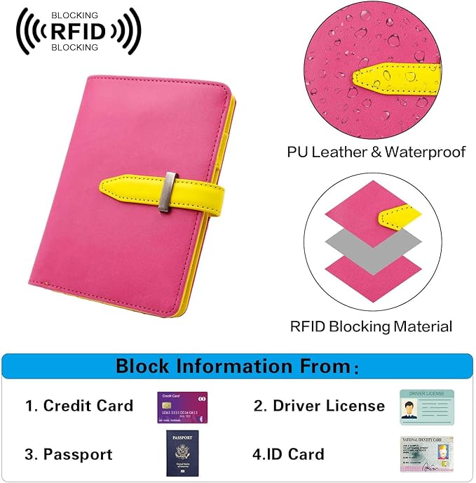 Deziliao Passport wallets, Mulit-purpose RFID Blocking Passport Holder AirTag Wallet, Travel Wallet（Pink）