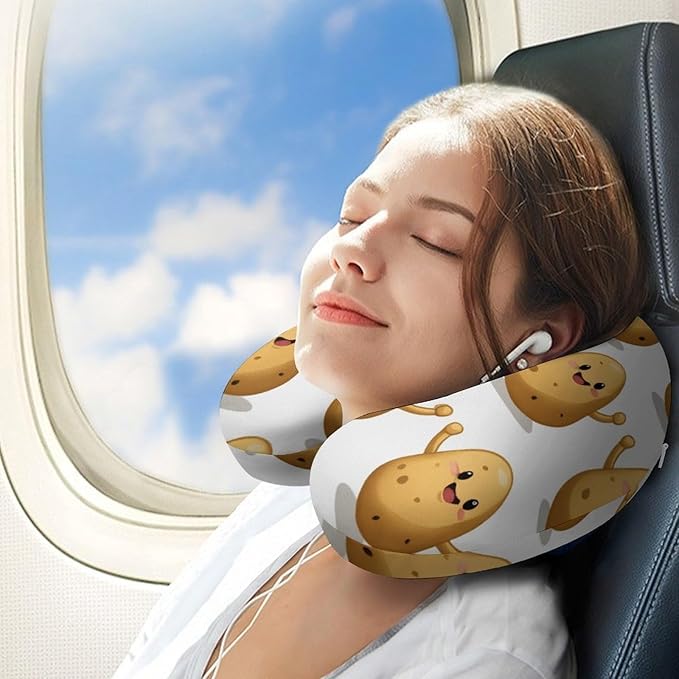 Portable U-Shaped Travel Pillow Memory Foam Neck Rest, I'm A Potato Cute Potatoes U-Shape, Airplane Car Bus Office Chin Support