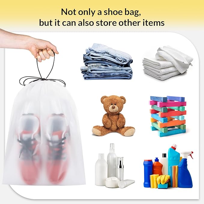 Vorspack Shoe Bags for Travel - 6 Pcs Extra Large Transparent Drawstring Backpack Travel Shoe Bag Clear Drawstring Bag Large Shoe Organizer with Rope Travel Essentials for Men Women