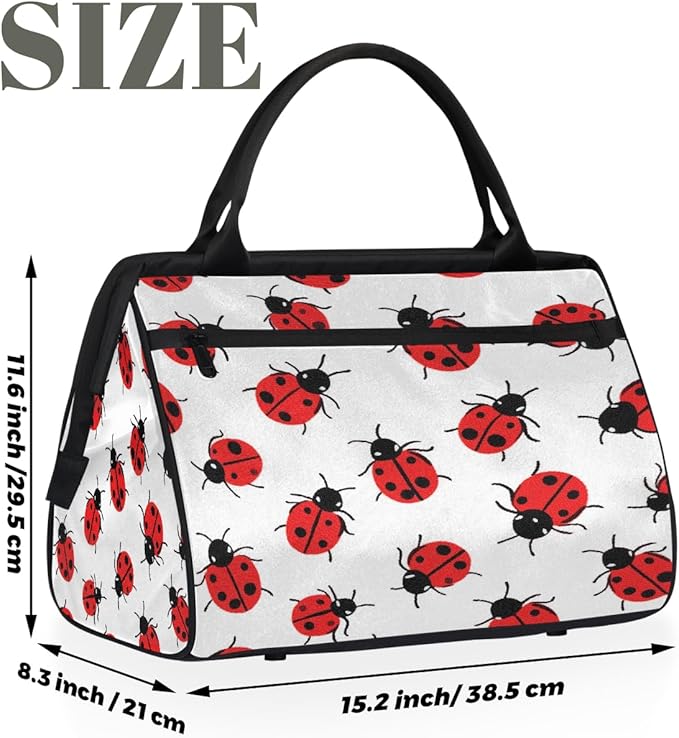 Large Travel Duffle Bag for Women Men,Waterproof Weekender Overnight Bag Carry on Tote Bags for Gym Sport Business Trip,Ladybug On White Duffel Bags