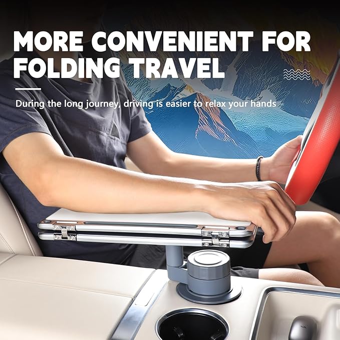 360° Rotating Folding Cup Holder Table, Steering Wheel Tray, Car & Laptop Desk - Car Accessories for Women & Men, Fit Tesla Model Y/3/S/Explorer/Maverick(Foldable Car Table Board (White))