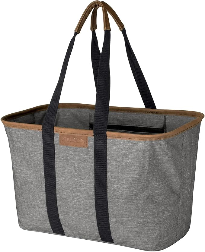 CleverMade EcoBasket Reusable Grocery Tote - Collapsible Storage Shopping Organizer - Heavy Duty Utility Bag Home