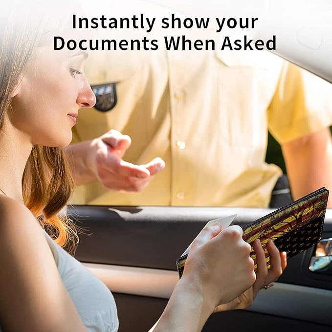 Car Registration and Insurance Holder, Leather Car Glove Box Organizer, Cool Car Accessories for ID, Driver's License Cards & Essential Document, Business Cards, Men&Women,Cute Sunflowers Flag
