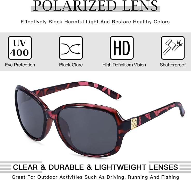 SIPHEW Polarized Sunglasses for Women | Vintage Square Sunglasses w UV400 Protection | Womens Wraparound Shade