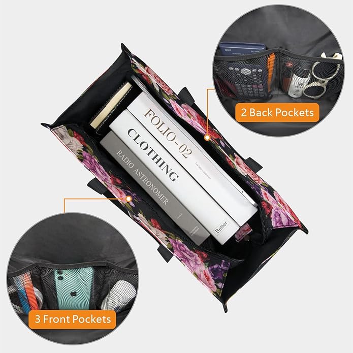 TOPDesign Utility Water Resistant Tote Bag with 13 Pockets, Top Zipper Closure & Thick Bottom Support, for Working Women