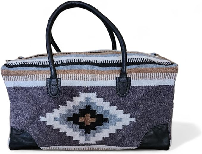 Aztec Large Weekender Southwestern Duffel Bag Saddle Blanket Bag 100% Leather Handles (Verlie)