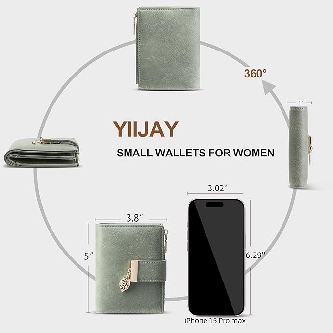 yiijay Small Wallet Women RFID Blocking Leather Bifold Wallet Credit Card Holder for Women Ladies Compact Wallet Mini Purse With Zipper Pocket