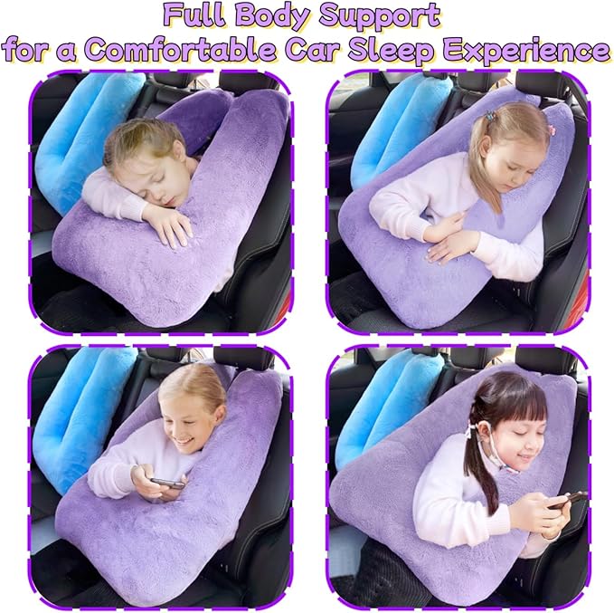 Sexysamba Travel Pillow with Sleep Mask Set Car Pillow Kids Travel Pillow for Sleeping U Shaped Car Seat Pillow Head Neck Body Support for Kids and Adults Road Trip Accessories,Purple