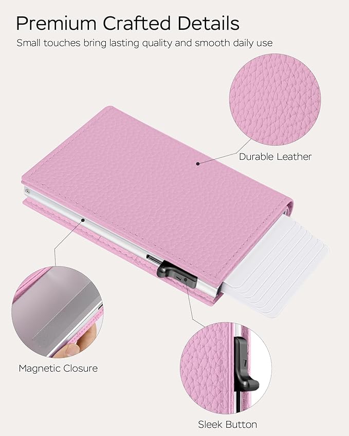 Vast Scenery Women's Small Wallet - Soft Sakura Pink Aesthetic, RFID Blocking Smart Metal Pop Up Card Holder, Ultra Slim Fits Most Bags & Pockets, Holds 11+ Cards 10+ Bills, Gift for Her
