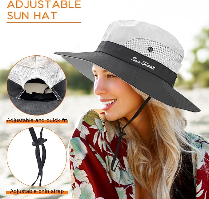Sun Hats for Women Beach Hat Ponytail Hat Womens Sun Hat with UV Protection Wide Brim