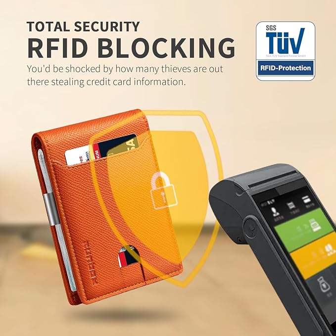 RUNBOX Slim Wallets for Men - Leather Money Clip Mens Wallet - RFID Blocking Front Pocket Bifold Wallet - Thin Credit Card Holder with Gift Box