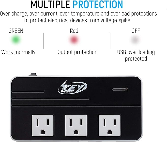 Key Power 230-Watt Step Down 220V to 110V Voltage Converter & International Travel Adapter/Power Converter with USB-C Port 18W - [Use for USA Appliance Overseas in Europe, AU, UK, Ireland, etc.]