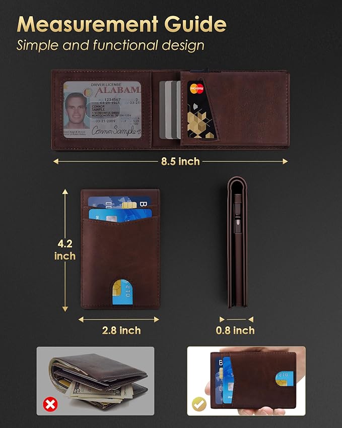 Wallet for Men - RFID Blocking [Functional & Practical] Bifold Slim Minimalist Credit Card Holder Pop Up Metal Case with Cash Slot, Front Pocket with ID Window, Gift Boxed