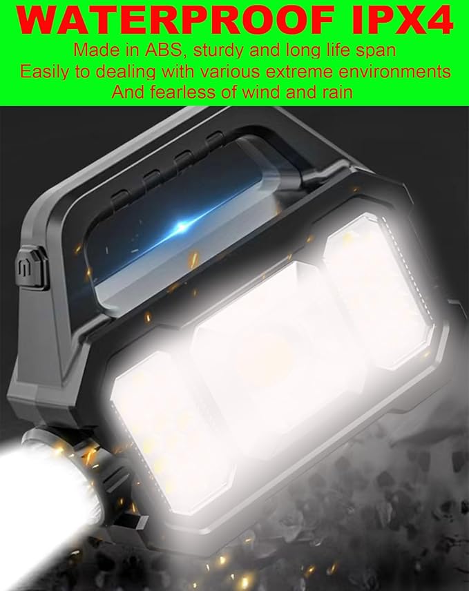 Rechargeable Solar LED Searchlight Lantern, Super Bright 6000LM Handheld Spotlight, Multifunctional LED Camping Lamp Flashlight, 6 Light Modes, Waterproof IPX4, for Emergency, Home