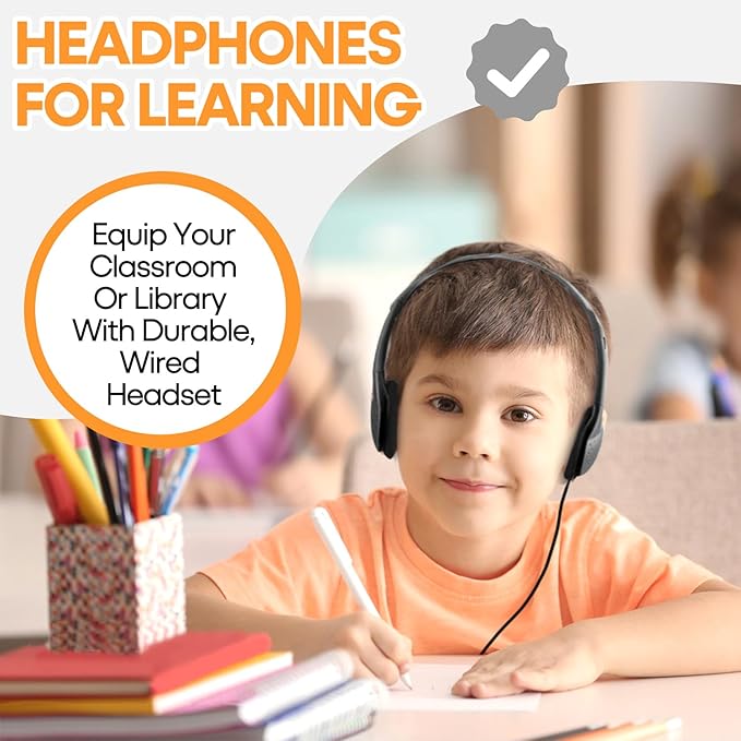 Bulk Headphones 100 Pack for Classroom School Kids, Wholeslae Wired Durable Earphones Class Set for Students Children Toddler Teens Boys Girls and Adult (HY857,100 Black)
