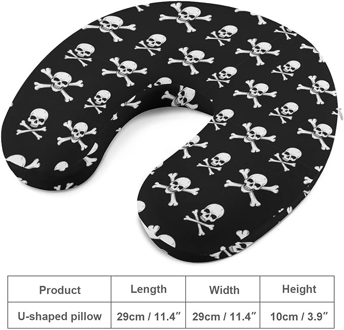 Luxurious Memory Foam U-Shape Pillow, Skull and Crossbones U-Shaped, Neck & Head Support for Travel Airplane Office Sleep, Washable Cover Comfort