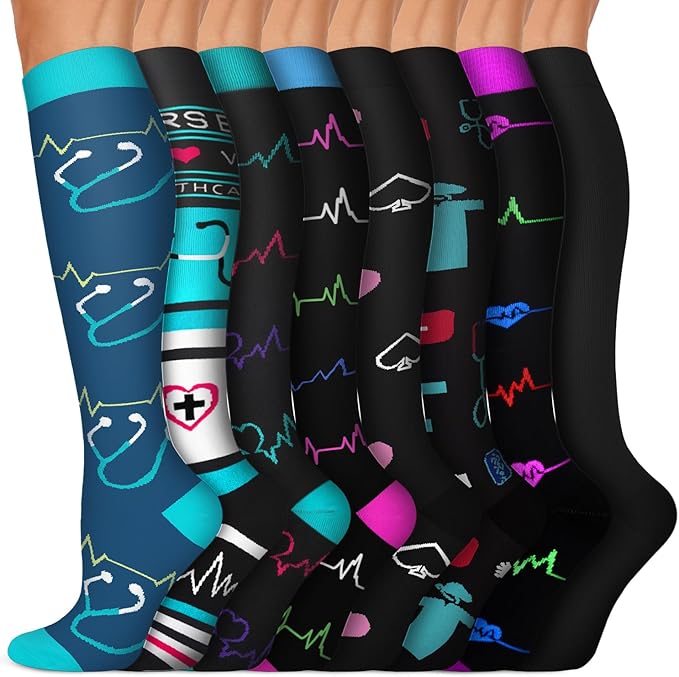 Copper Compression Socks 15-20 mmHg for Men & Women 8 Pairs – Circulation Support for Nurses, Travel, Running, Hiking, Soccer