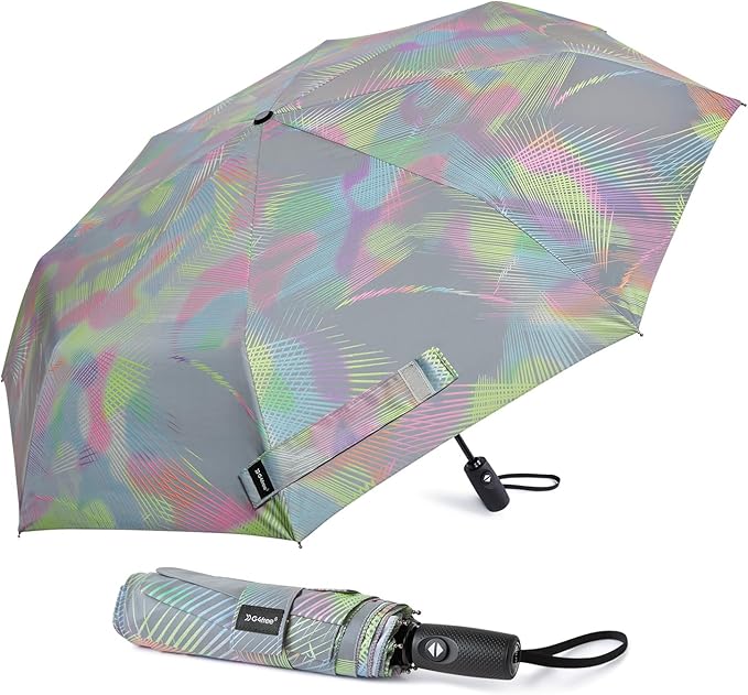 G4Free 46 Inch Reflective Travel Umbrella for Rain Large Windproof Auto Open Close Folding Compact Umbrellas, Strong Fiberglass Frame for Men Women