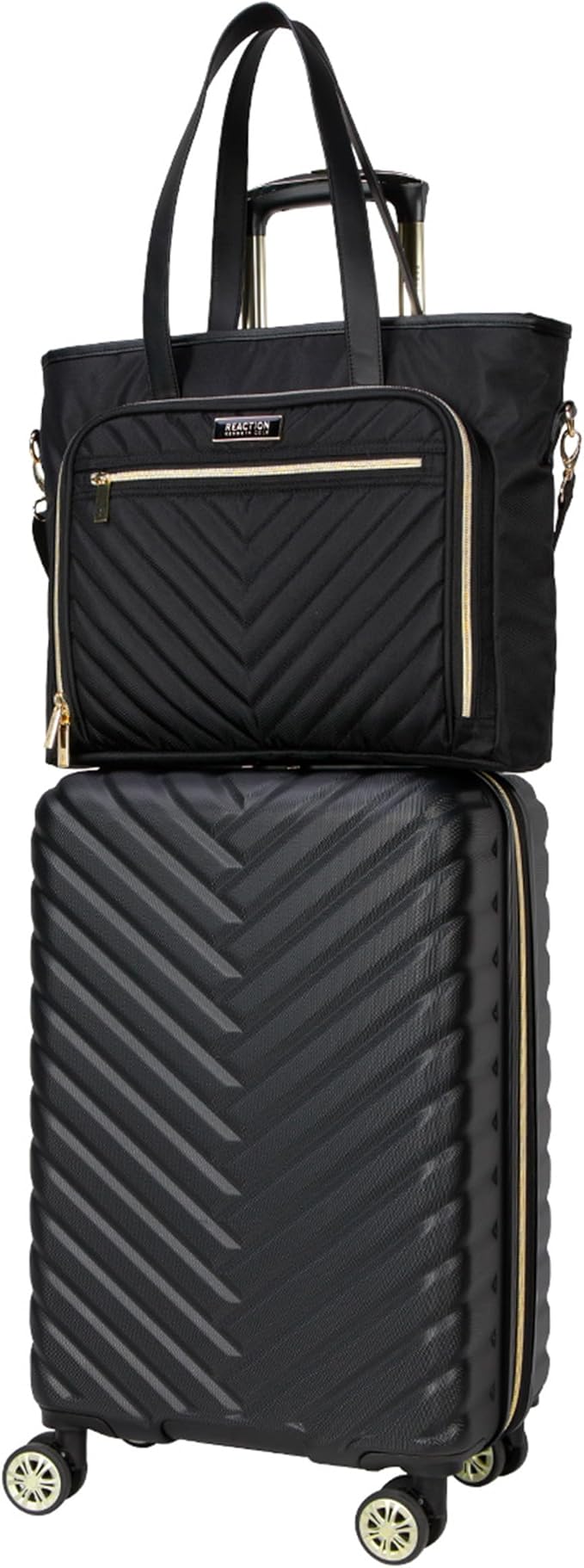 Kenneth Cole REACTION Madison Square Lightweight Hardside Chevron Expandable Spinner Luggage, Black, 2-Piece (20" Carry On + Tote)