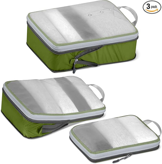 Cipway Mesh Compression Packing Cubes, Ultralight See Through Luggage Organizer Bags, Travel Essentials for Carry on Suitcase（3 Pcs,Green）