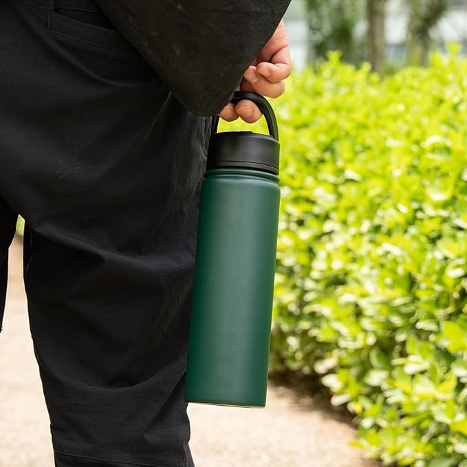 Insulated Water Bottle 24oz Stainless Steel Sport Bottles with 3 Lids,Army Green