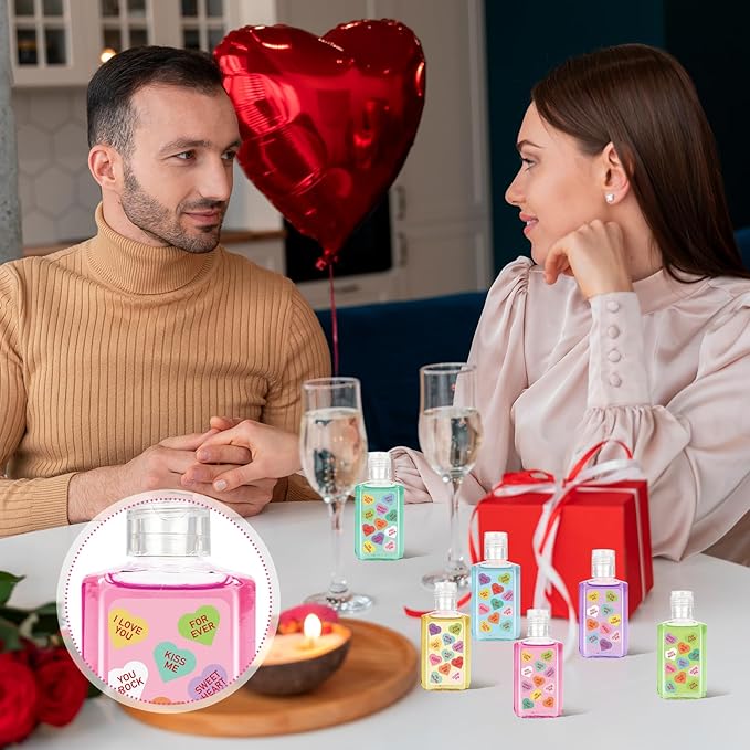 50 Pcs Valentines Mini Hand Sanitizers Bulk Valentine Gift Party Favors Valentine Conversation Heart Bundle Hand Sanitizer Natural Plant Fragrance Travel Size Hand Soap Gift for Valentine Weddings