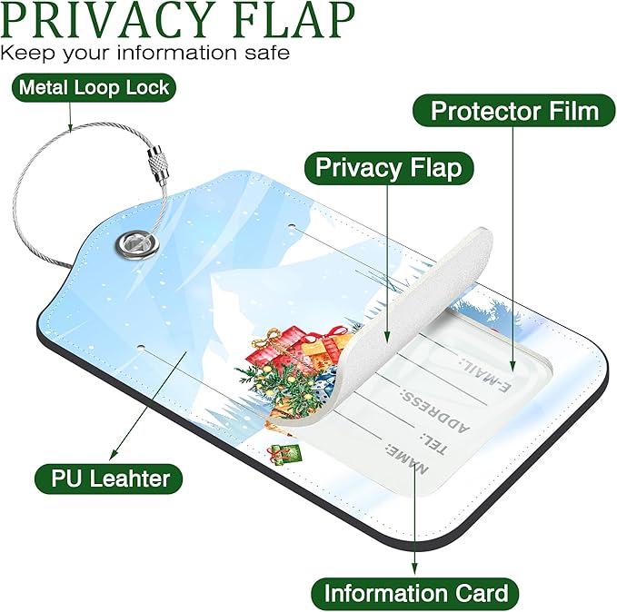 2 PCS Leather Luggage Tags for Suitcase Red Pickup Christmas Tree and Gifts Travel Luggage Tag with Privacy Flap Name ID Label and Metal Loop for Travel Bag Suitcase