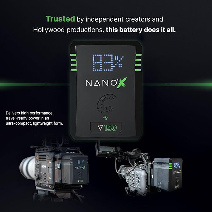 CoreSWX LLC CORE NANOV150X, 150wh Micro Sized V-Mount Smart Battery Pack, 14.8v 10.2Ah. 12A Draw with EmLED® Fuel Gauge, USBCPD and Ptap