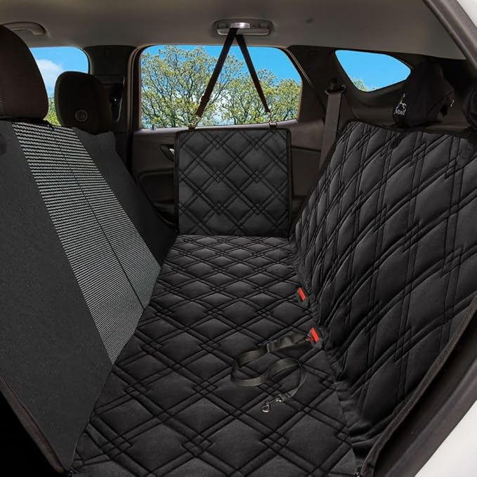 Meadowlark Dog Car Seat Cover with Mesh Window, Heavy Duty Pet Seat Cover for Back Seat, Extra Padded Non-Slip Dog Hammock, Water-Resistant Back Seat Protector for Cars Trucks and SUVs (64" W x 60" L)