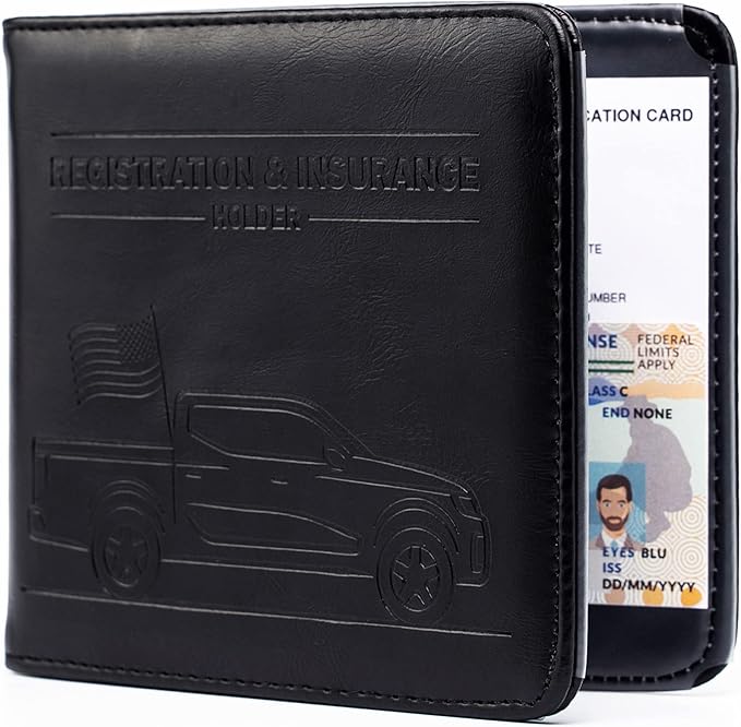 CANOPUS Car Registration and Insurance Holder, Magnetic Closure, Embossed Card Document Holder, Vehicle Glove Box Organizer, Wallet for Auto, SUV, Motorcycle, Truck, Waterproof, Truck Model