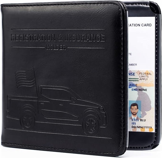 CANOPUS Car Registration and Insurance Holder, Magnetic Closure, Embossed Card Document Holder, Vehicle Glove Box Organizer, Wallet for Auto, SUV, Motorcycle, Truck, Waterproof, Truck Model