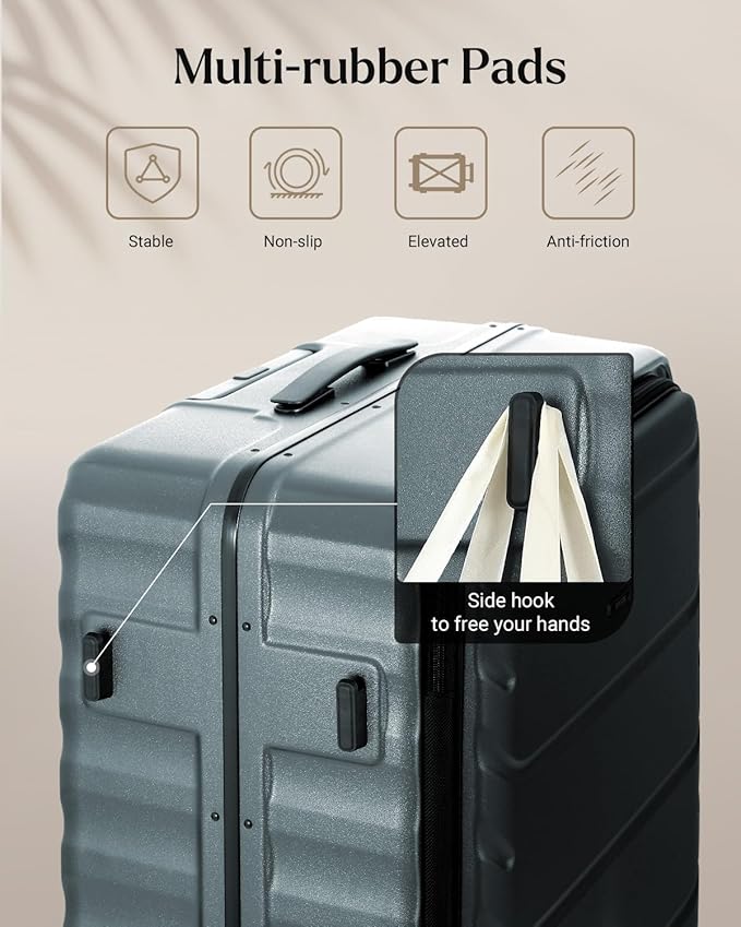 Checked Luggage, 28 Inch Luggage with Spinner Wheels, Large Suitcase with Lightweight PC Hard Shell, Aluminum Frame, Top Opening, YKK Zipper, TSA Lock (Dark Green, 1PC)