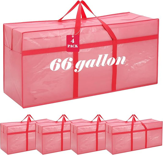 4 Pcs 66 Gallon Large Moving Bags with Zipper and Handles Foldable Storage Duffle Bags Heavy Duty Extra Large Totes for College Dorm Travel Clothes Blankets Bedding Moving (Jelly Pink)
