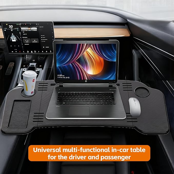 HOACHAN 2 in 1 Car Desk Steering Wheel Tray, Foldable Car Table Holder for Laptop Eating and Traveling, Upgraded Design