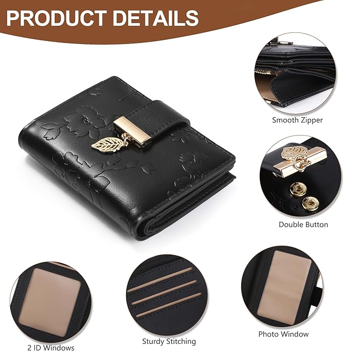 yiijay Small Wallet Women RFID Blocking Leather Bifold Wallet Credit Card Holder for Women Ladies Compact Wallet Mini Purse With Zipper Pocket