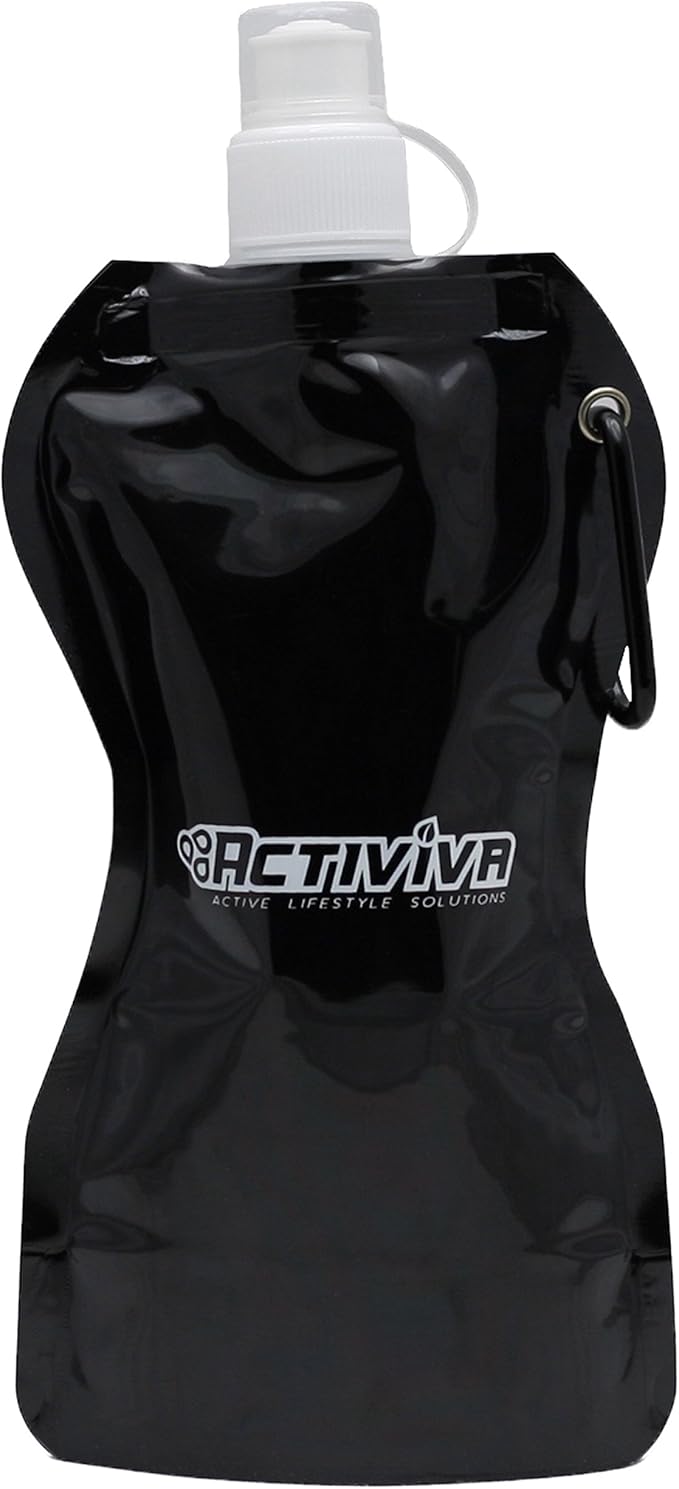 Collapsible Reusable Water Bottle with Carabiner Clip by Activiva - Light Weight Leak Proof Foldable Drinking Water Bottle - Non-Toxic BPA Free - 16.9 oz - 4 Pack