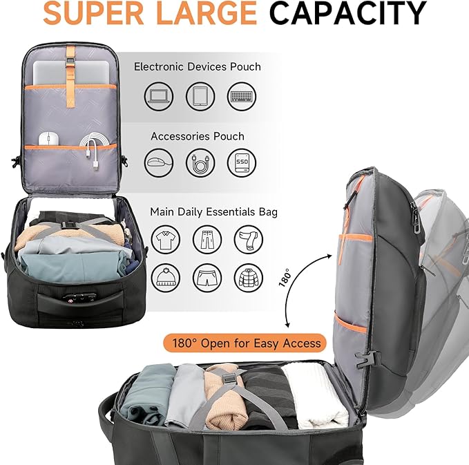 Backpack for Men,17.3" Anti Theft Convertible Laptop Backpack with Wheels,50L Rfid Personal Item Wheeled Backpack for Travel Business Work, Black